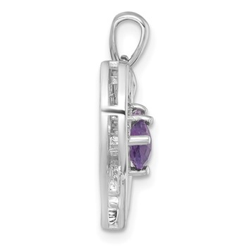 Sterling Silver Rhodium-plated Polished Amethyst and Rose de France Quartz Arrow Heart Pendant — alternate view