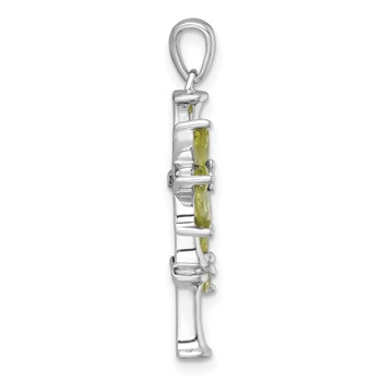 Sterling Silver Rhodium-plated Polished Fancy Peridot Bamboo with Leaves Pendant — alternate view