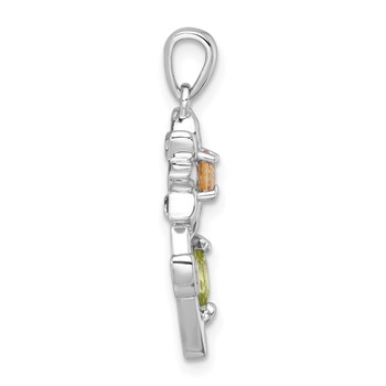 "Sterling Silver Rhodium-plated Polished Citrine, Peridot and White Topaz Flower Pendant" — alternate view