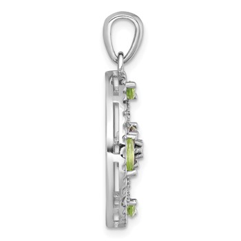"Sterling Silver Rhodium-plated Polished Garnet, Peridot and White Topaz Floral Twisted Circle Pendant" — alternate view