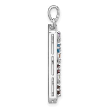 Sterling Silver Rhodium-plated Polished Fancy Oblong Multi Gemstone Pendant — alternate view