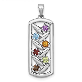 Sterling Silver Rhodium-plated Polished Fancy Oblong Multi Gemstone Pendant