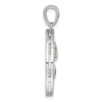 Sterling Silver Rhodium-plated Polished and Grooved Citrine and Peridot Beach Scene Circle Pendant — alternate view