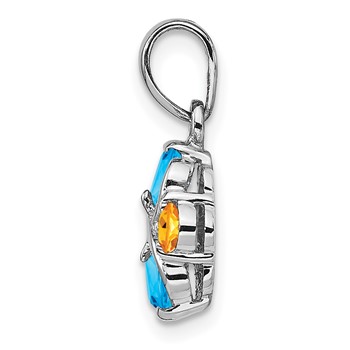Sterling Silver Rhodium-plated Blue Topaz and Citrine Pendant — alternate view