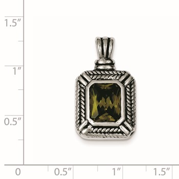 Sterling Silver Green CZ Square Pendant — alternate view