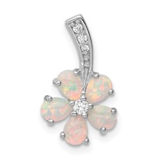 Image of Sterling Silver Rhdoium Plated Opal Flower Pendant