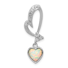 Image of Sterling Silver Rhodium Plated Opal and CZ Heart Pendant