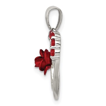 Sterling Silver Vermeil Red Flower and CZ Mom Pendant — alternate view