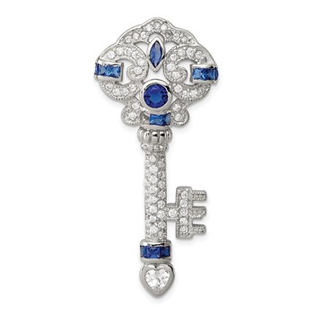 Sterling Silver Rhodium-plated Blue and Clear CZ Key Slide