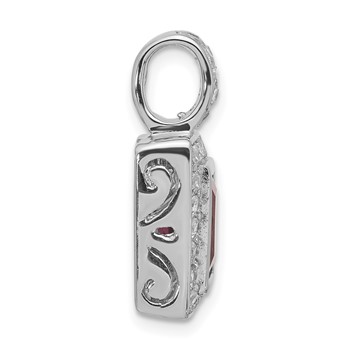 Sterling Silver Polished Dark Purple & White CZ Square Pendant — alternate view