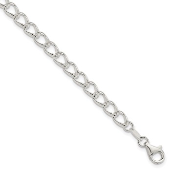 Amore La Vita Sterling Silver Rhodium-plated Polished 5.3mm 7 inch Half Round Wire Curb Chain with Fancy Lobster Clasp Charm Bracelet