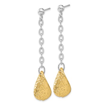 Sterling Silver & Gold-tone Rhodium Textured Teardrop Dangle Earrings — alternate view