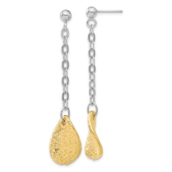 Sterling Silver & Gold-tone Rhodium Textured Teardrop Dangle Earrings