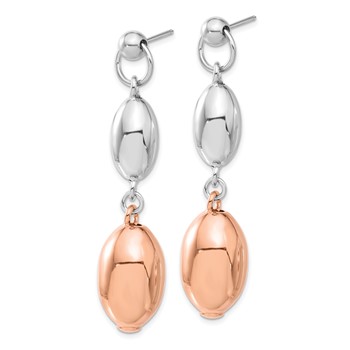Sterling Silver & Rose Rhodium Oval Shape Dangle Earrings — alternate view