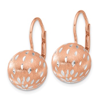 Sterling Silver w/ Rose Rhodium Brushed & D/C Ball Dangle Earrings — alternate view