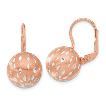 Sterling Silver w/ Rose Rhodium Brushed & D/C Ball Dangle Earrings