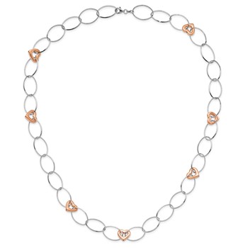 Sterling Silver & Rose-tone Rhodium Fancy Heart Link Necklace — alternate view