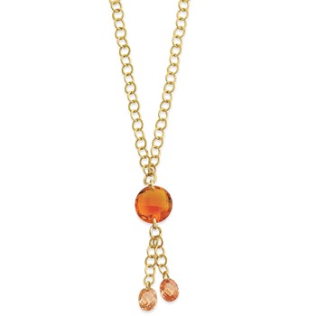 Sterling Silver/GP Amber CZ Drop Necklace