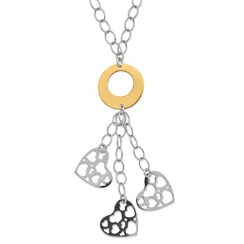 Sterling Silver Rhodium-plated Gold-tone Circle & Heart Y-Drop Necklace