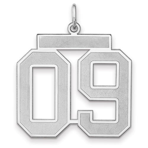 Sterling Silver/Rhodium-plated Satin Number 09 Charm