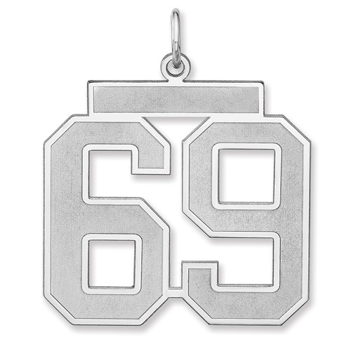 Sterling Silver/Rhodium-plated Satin Number 69 Charm