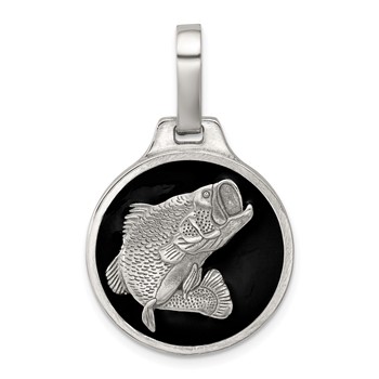 Sterling Silver Black Epoxy Bass Fish Pendant