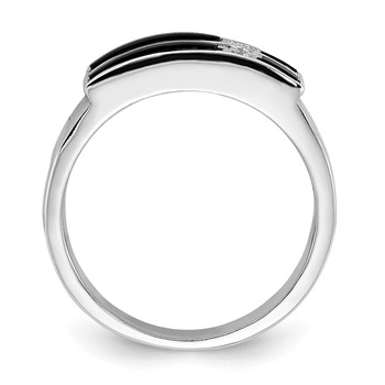 Sterling Silver Polished Black Enamel & CZ Cross Ring — alternate view