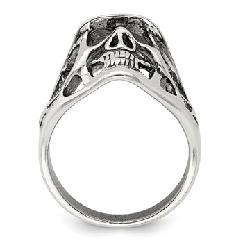 Sterling Silver Antiqued Skull Ring — alternate view