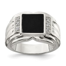 Image of Sterling Silver Rhodium-plated CZ and Onyx Ring