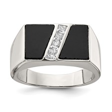 Image of Sterling Silver Rhodium-plated Men's CZ and Onyx Ring