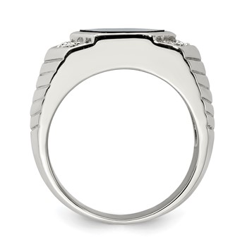 Sterling Silver Rhodium-plated Men's CZ and Onyx Ring — alternate view