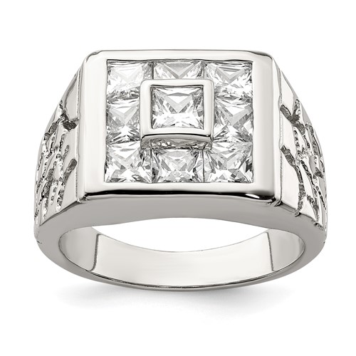 Sterling Silver Rhodium-plated Men's CZ Ring