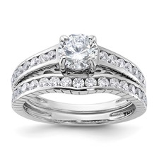 Image of Sterling Silver Rhodium-plated 2-Piece CZ Size 6 Wedding Set Ring