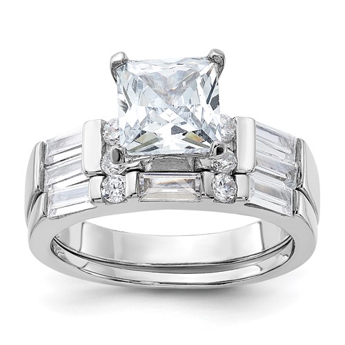Sterling Silver Rhodium-plated CZ 2 Piece Wedding Ring Set
