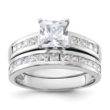 Image of Sterling Silver Rhodium-plated 2-Piece CZ Size 6 Wedding Set Ring