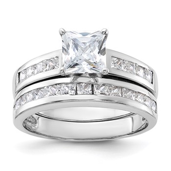 Sterling Silver Rhodium-plated 2-Piece CZ Size 6 Wedding Set Ring