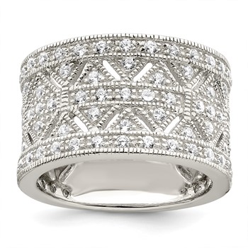 Sterling Silver Rhodium-plated Polished CZ Vintage Ring