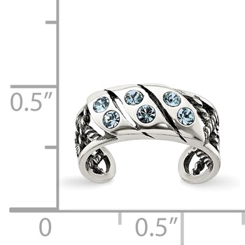 Sterling Silver Antiqued Blue Stellux Crystal Toe Ring — alternate view