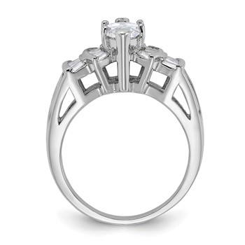 Sterling Silver Rhodium-plated Marquise Shape Center CZ Ring — alternate view