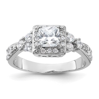Sterling Silver Rhodium-plated Square CZ Ring