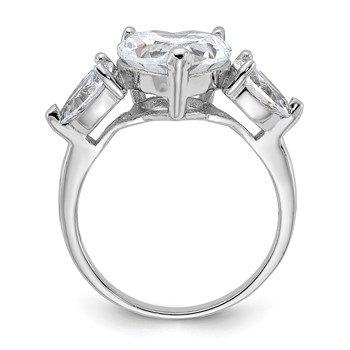 Sterling Silver Rhodium-plated Heart Shape Center CZ 3-Stone Ring — alternate view