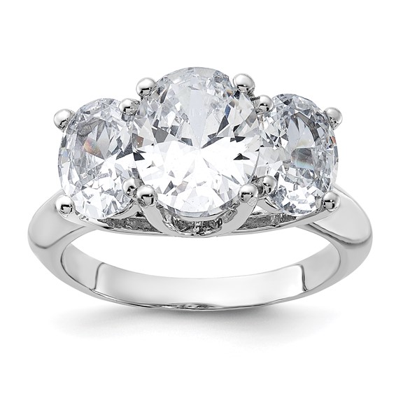 Sterling Silver Rhodium-plated 3 Stone CZ Ring - Quality Gold