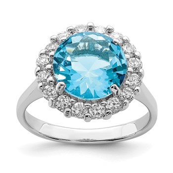 Sterling Silver Rhodium-plated Blue and Clear CZ Ring