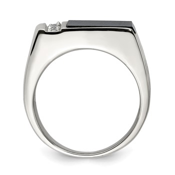 Sterling Silver Rhodium-plated Onyx & CZ Ring — alternate view