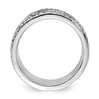 Sterling Silver Polished & Antiqued Spotted & Grooved Ring — alternate view
