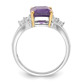 Sterling Silver & 14K Accent Amethyst and Diamond Ring — alternate view