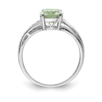 Brilliant Gemstones Sterling Silver with 14K Accent Rhodium-plated Green Quartz and Diamond Ring — alternate view