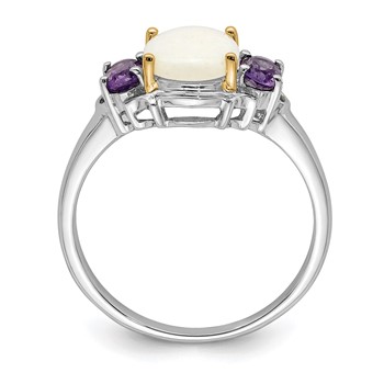 Brilliant Gemstones Sterling Silver with 14K Accent Rhodium-plated Opal and Amethyst Ring — alternate view