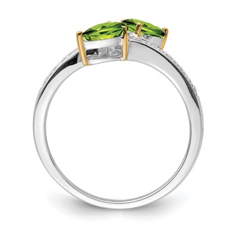 Brilliant Gemstones Sterling Silver with 14K Accent Rhodium-plated Peridot and Diamond Ring — alternate view