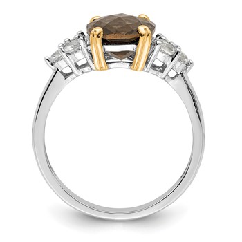Brilliant Gemstones Sterling Silver with 14K Accent Rhodium-plated Smoky Quartz and White Topaz Ring — alternate view